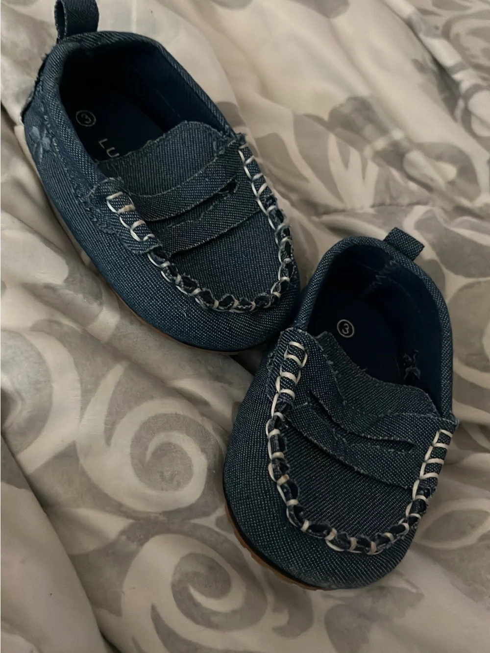 Kids Denim-Style Slip-On Moccasins - Blue